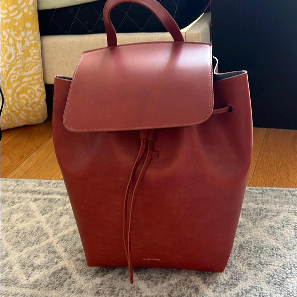 Mansur Gavriel Red Leather Backpack Minimalist Design